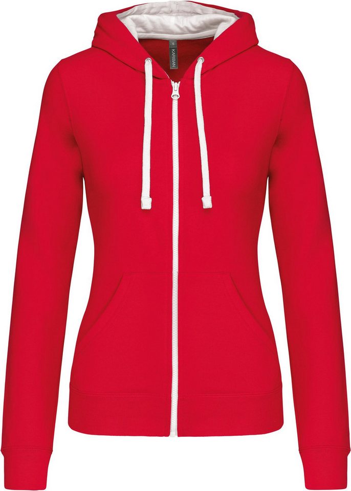 Kariban Kapuzensweatjacke DAMEN-KAPUZENSWEATSHIRT BICOLOR mit Reißverschluss von Kariban