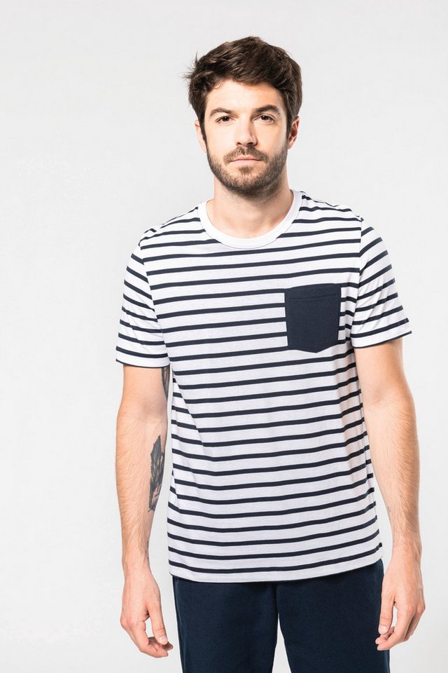 Kariban T-Shirt Gestreiftes Kurzarm-T-Shirt im Marine-Stil mit Tasche von Kariban