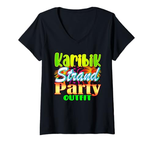 Damen Karibik kostüm Karibik Party Outfit Karibik Accessoires T-Shirt mit V-Ausschnitt Damen Karibik kostüm Karibik Party Outfit Karibik Accessoires T-Shirt mit V-Ausschnitt von Karibik urlaub zubehör Outfit für karibik party