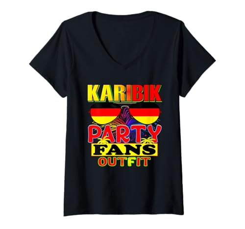 Damen Karibik kostüm Karibik Party Outfit Karibik Accessoires T-Shirt mit V-Ausschnitt Damen Karibik kostüm Karibik Party Outfit Karibik Accessoires T-Shirt mit V-Ausschnitt von Karibik urlaub zubehör Outfit für karibik party