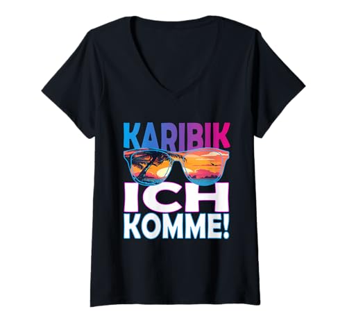 Damen Karibik kostüm Karibik party outfit Karibik accessoires T-Shirt mit V-Ausschnitt Damen Karibik kostüm Karibik party outfit Karibik accessoires T-Shirt mit V-Ausschnitt von Karibik urlaub zubehör Outfit für karibik party