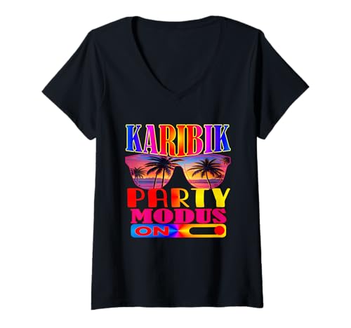 Damen Karibik kostüm Karibik party outfit Karibik accessoires T-Shirt mit V-Ausschnitt Damen Karibik kostüm Karibik party outfit Karibik accessoires T-Shirt mit V-Ausschnitt von Karibik urlaub zubehör Outfit für karibik party