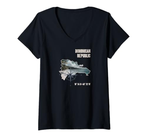 Damen Dominikanische Republik Kompass Tropisch T-Shirt mit V-Ausschnitt Damen Dominikanische Republik Kompass Tropisch T-Shirt mit V-Ausschnitt von Karibische Inselvibes Reise Strand