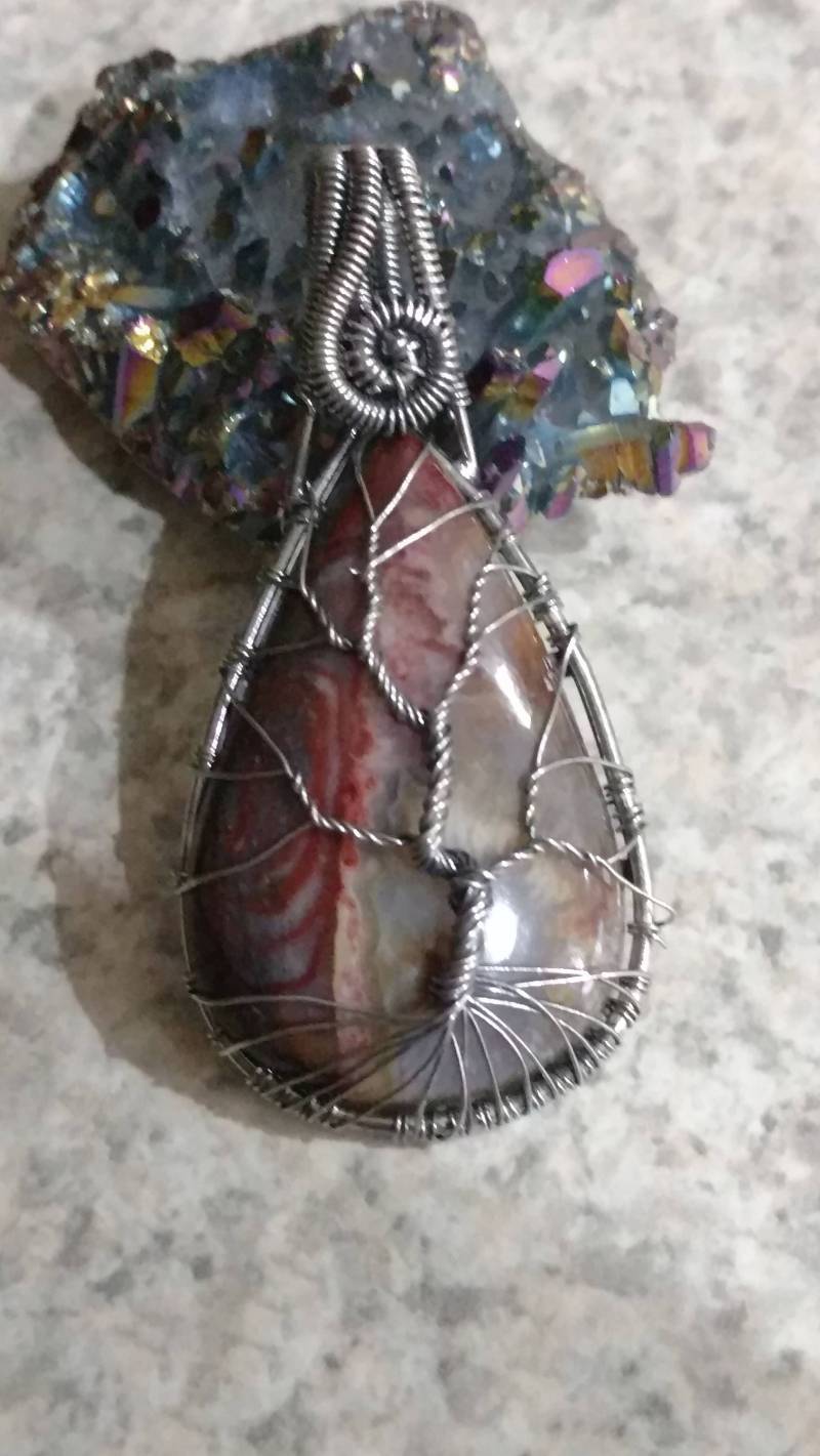 Abfertigung Draht Gewickelt Ozean Jaspis Baum Des Lebens Anhänger von KarinsForgottenTreas