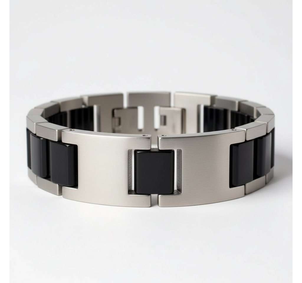 Karisma Schmuck Armband Herren Heavy Edelstahl Armband - Schwarze Keramik Glieder -, 2 Platten Teil Matt Teil Glänzend Breite 16mm Länge 21,5 cm von Karisma Schmuck