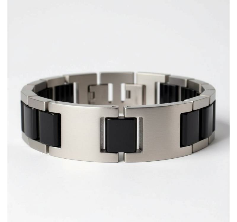 Karisma Schmuck Armband Herren Heavy Edelstahl Armband - Schwarze Keramik Glieder -, 2 Platten Teil Matt Teil Glänzend Breite 16mm Länge 21,5 cm von Karisma Schmuck