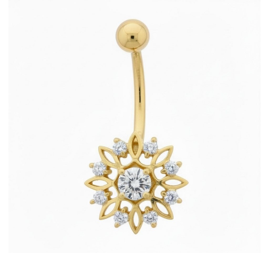 Karisma Schmuck Bauchnabelpiercing Damen Echt Gold 585/14 Karat Bananabell Blume Nabelstecker BG14K205 von Karisma Schmuck