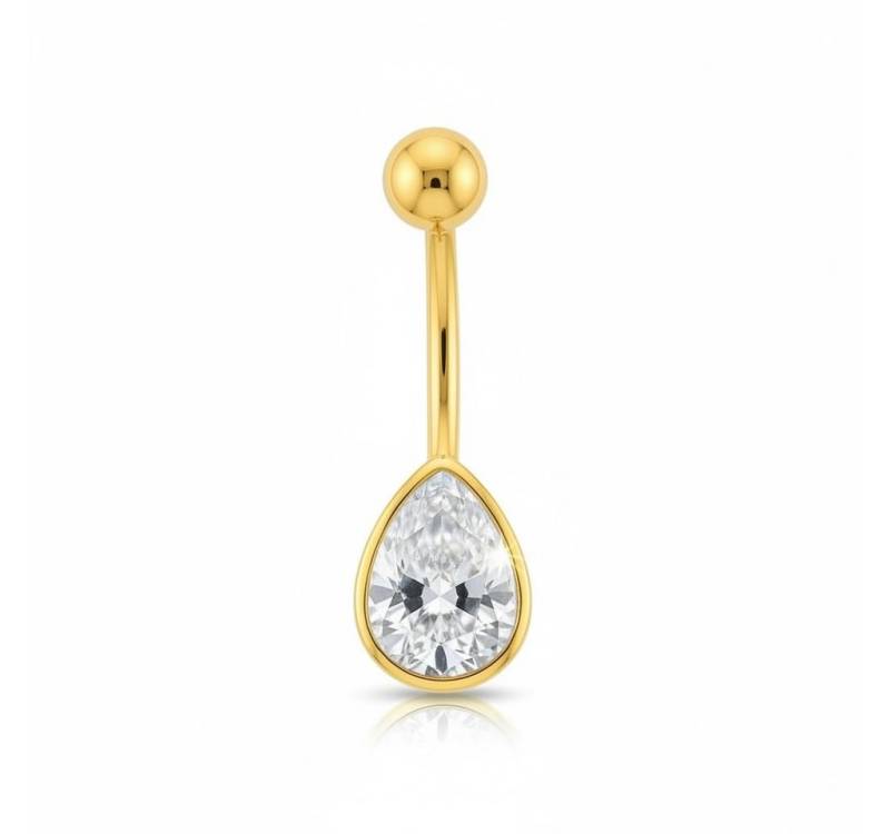 Karisma Schmuck Bauchnabelpiercing Damen Echt Gold 585/14 Karat Bananabell Tropfen Nabelstecker, Gelbgold BG14K205 von Karisma Schmuck