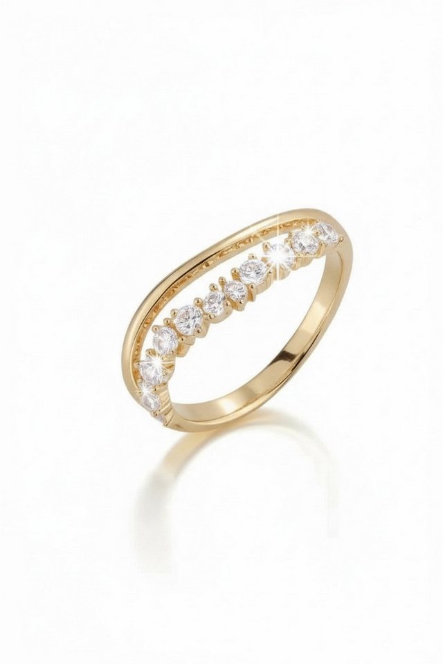 Karisma Schmuck Fingerring Damen Silber Ring 925 Champagne Sparkle Two Lane Wave, gelb vergoldet 22 Zirkonia weiss von Karisma Schmuck