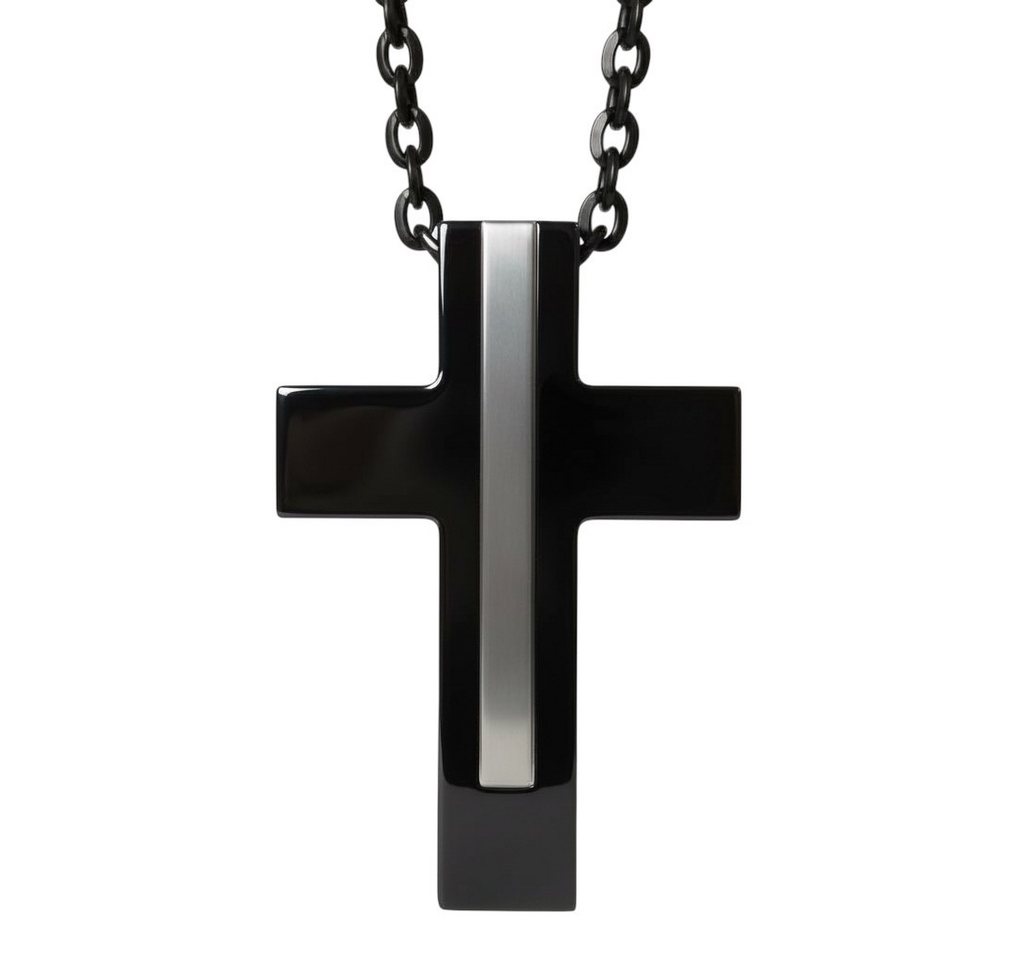 Karisma Schmuck Kreuzanhänger Männer Edelstahl Kette Länge 50cm 1,5mm Dicke Verlängerung 5cm HSP6372, PVD Schwarz von Karisma Schmuck
