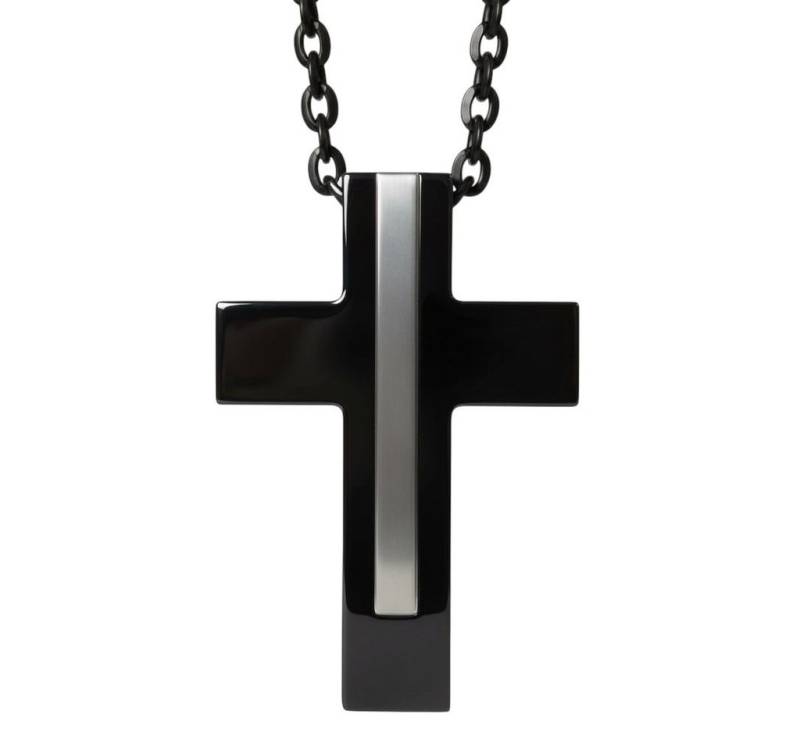 Karisma Schmuck Kreuzanhänger Männer Edelstahl Kette Länge 50cm 1,5mm Dicke Verlängerung 5cm HSP6372, PVD Schwarz von Karisma Schmuck