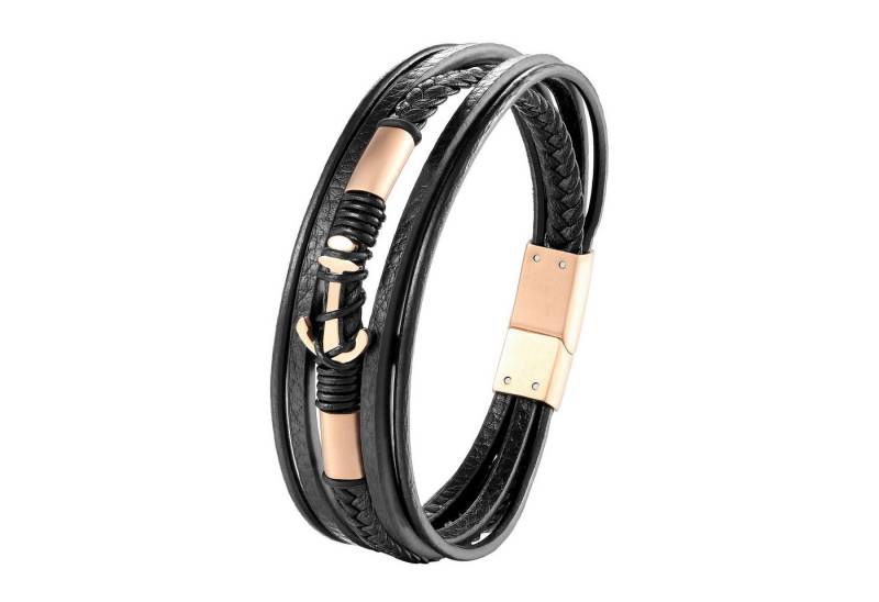 Karisma Schmuck Lederarmband Männer Mehreihiges Lederarmband Anker Edelstahl Elemente 21cm BLQ263 von Karisma Schmuck