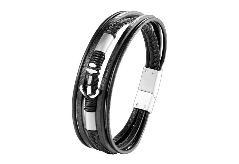 Karisma Schmuck Lederarmband Männer Mehreihiges Lederarmband Anker Edelstahl Elemente 21cm BLQ263 von Karisma Schmuck
