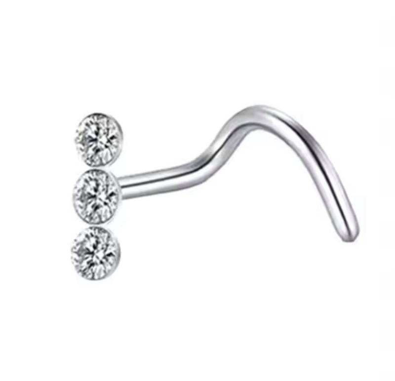 Karisma Schmuck Nasenpiercing aus Edelstahl Nasenstecker Kristallstein (Bezel Setting), 3 Steine 6mm Lang von Karisma Schmuck