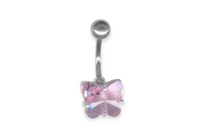 Karisma Bauchnabelpiercing Bauchnabel Silber Piercing Schmetterling Mit Kristall Elements -Rosa von Karisma