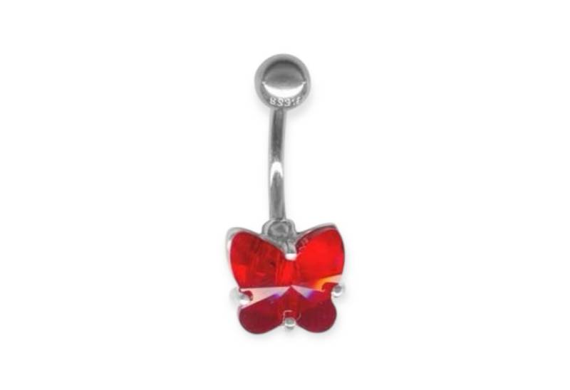 Karisma Bauchnabelpiercing Bauchnabel Silber Piercing Schmetterling Mit Kristall Elements - Rot von Karisma