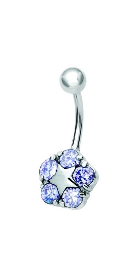 Karisma Bauchnabelpiercing Bauchnabel Stahl Piercing Prong Set Zirkonia Steine - Stern-Blume BBZX-08 Farbe Lavender von Karisma