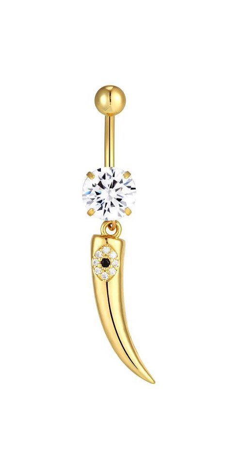 Karisma Bauchnabelpiercing Gold Edelstahl Banana Anhänger Zahn Auge Zirkonia HB375 von Karisma