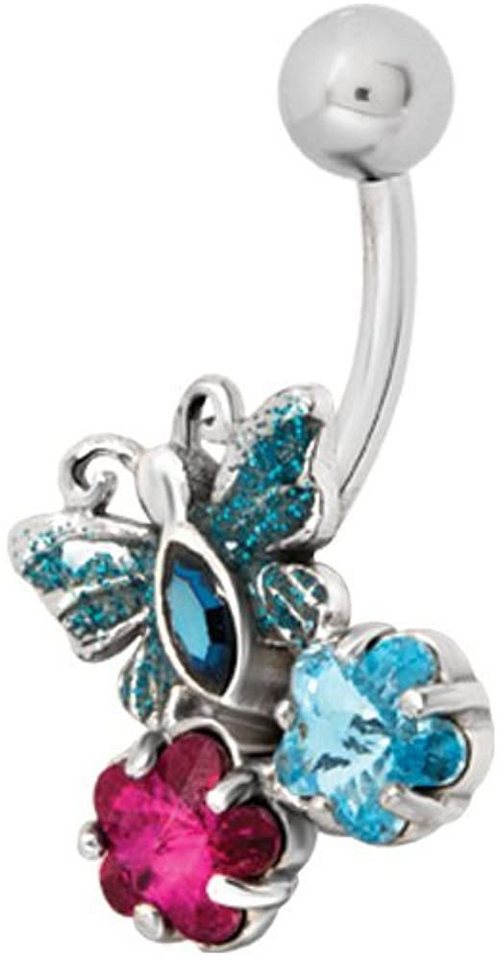 Karisma Bauchnabelpiercing Karisma Bauchnabel Piercing Schmetterling 316L Edelstahl - Zirkonia Steine mit Enemal Motiv Aqua von Karisma