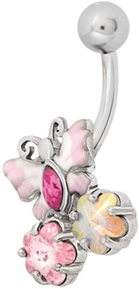 Karisma Bauchnabelpiercing Karisma Bauchnabel Piercing Schmetterling 316L Edelstahl - Zirkonia Steine mit Enemal Motiv Leicht Rosa von Karisma