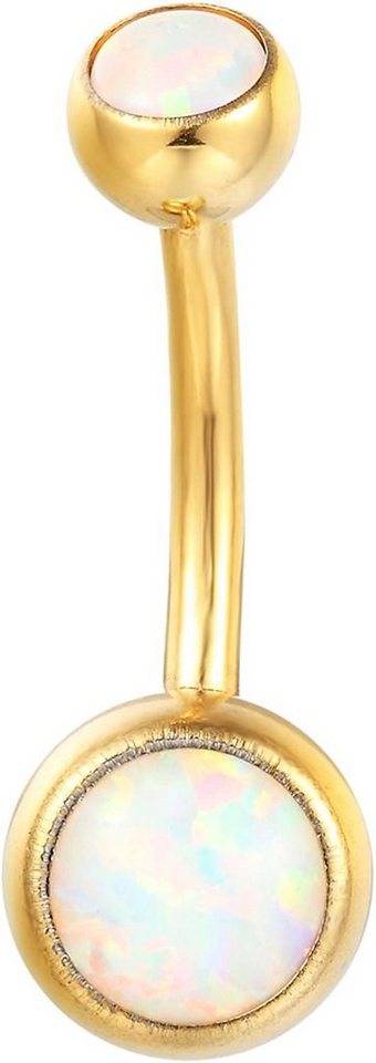 Karisma Bauchnabelpiercing Karisma Bauchnabel Piercing Titan G23 Gold beschichtet Banana 5/8mm Kugeln Opal - Weiss - Länge 10mm von Karisma