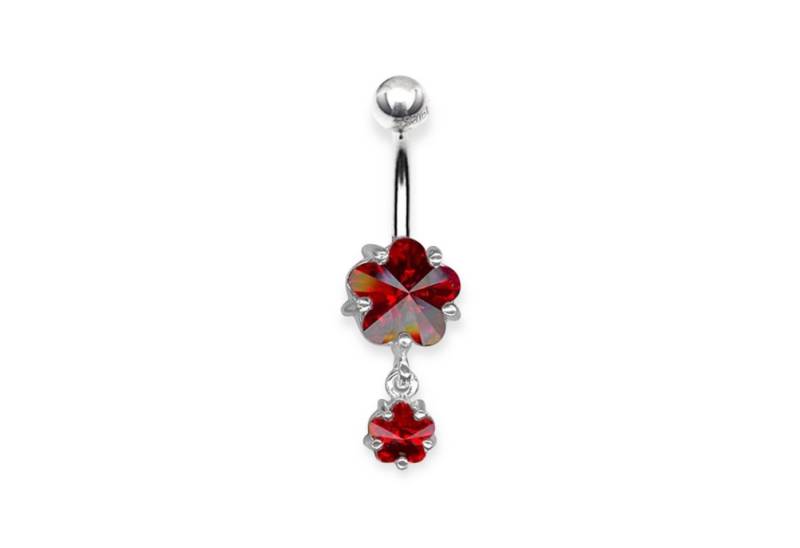 Karisma Bauchnabelpiercing Karisma Bauchnabel Silber Piercing 2 Blumen mit Kristall Elements, - Rot von Karisma