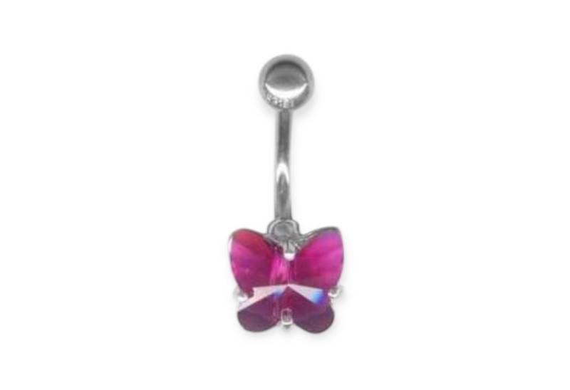 Karisma Bauchnabelpiercing Karisma Bauchnabel Silber Piercing Schmetterling Mit Kristall Elements, - Fuchsia von Karisma