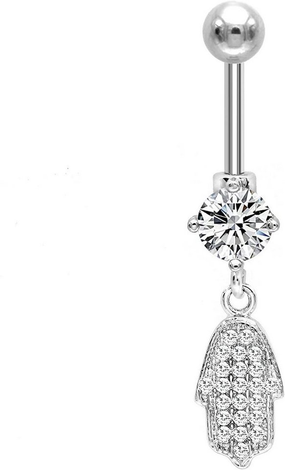 Karisma Bauchnabelpiercing Karisma Titan G23 Bauchnabel Piercing Anhänger Fatimas Hand Hamsa Zirkonia - Weiss - Silber von Karisma