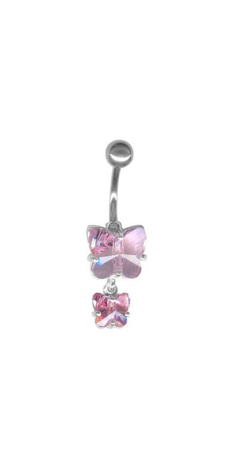 Karisma Bauchnabelpiercing Nabel Silber 925 Piercing 2 Schmetterling mit Kristall Elements von Karisma