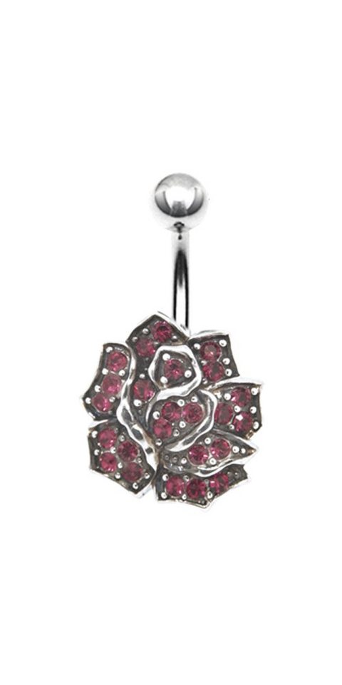 Karisma Bauchnabelpiercing Nabel Stecker Silber 925 Piercing Blume Liebe mit Kristall Elements von Karisma
