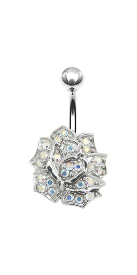 Karisma Bauchnabelpiercing Nabel Stecker Silber 925 Piercing Blume Liebe mit Kristall Elements von Karisma