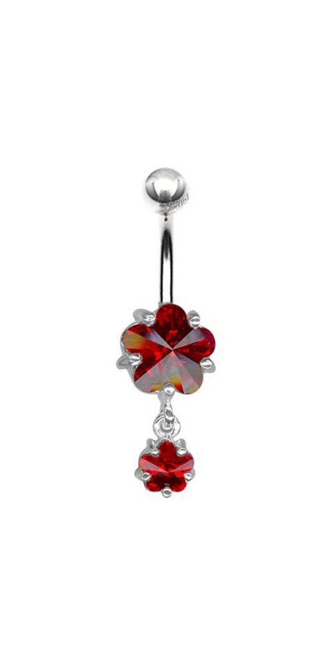 Karisma Bauchnabelpiercing Nabel Stecker Silber Piercing 2 Blumen Anhänger mit Kristall Elements von Karisma