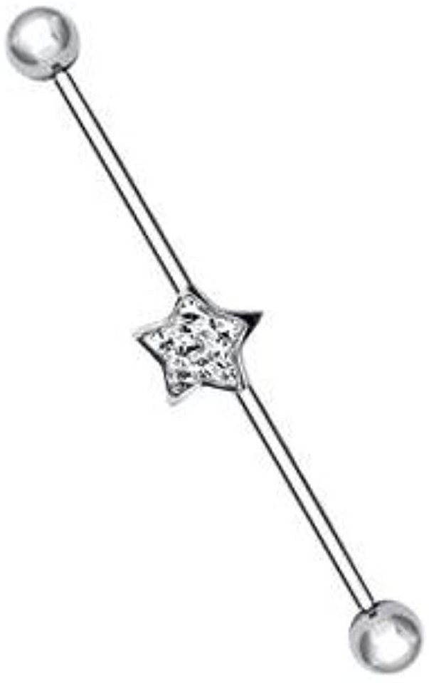 Karisma Brustwarzenpiercing Karisma Industrial Barbell Piercing Edelstahl 316L Ohrpiercing Epoxyharz Stern mit Kristall Elements Weiss - Länge 42mm von Karisma