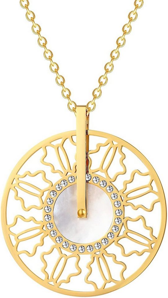 Karisma Collier Karisma Damen Edelstahl Anhängerkette Collier Ornament Chakra, Perlmutt Farbwahl 80cm Lang CQD107 - Gold von Karisma