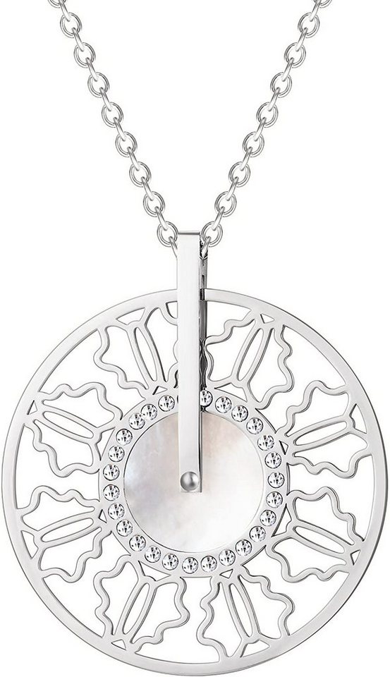 Karisma Collier Karisma Damen Edelstahl Anhängerkette Collier Ornament Chakra Perlmutt, Zirkonia Farbwahl 80cm Lang CQD107 - Silber von Karisma
