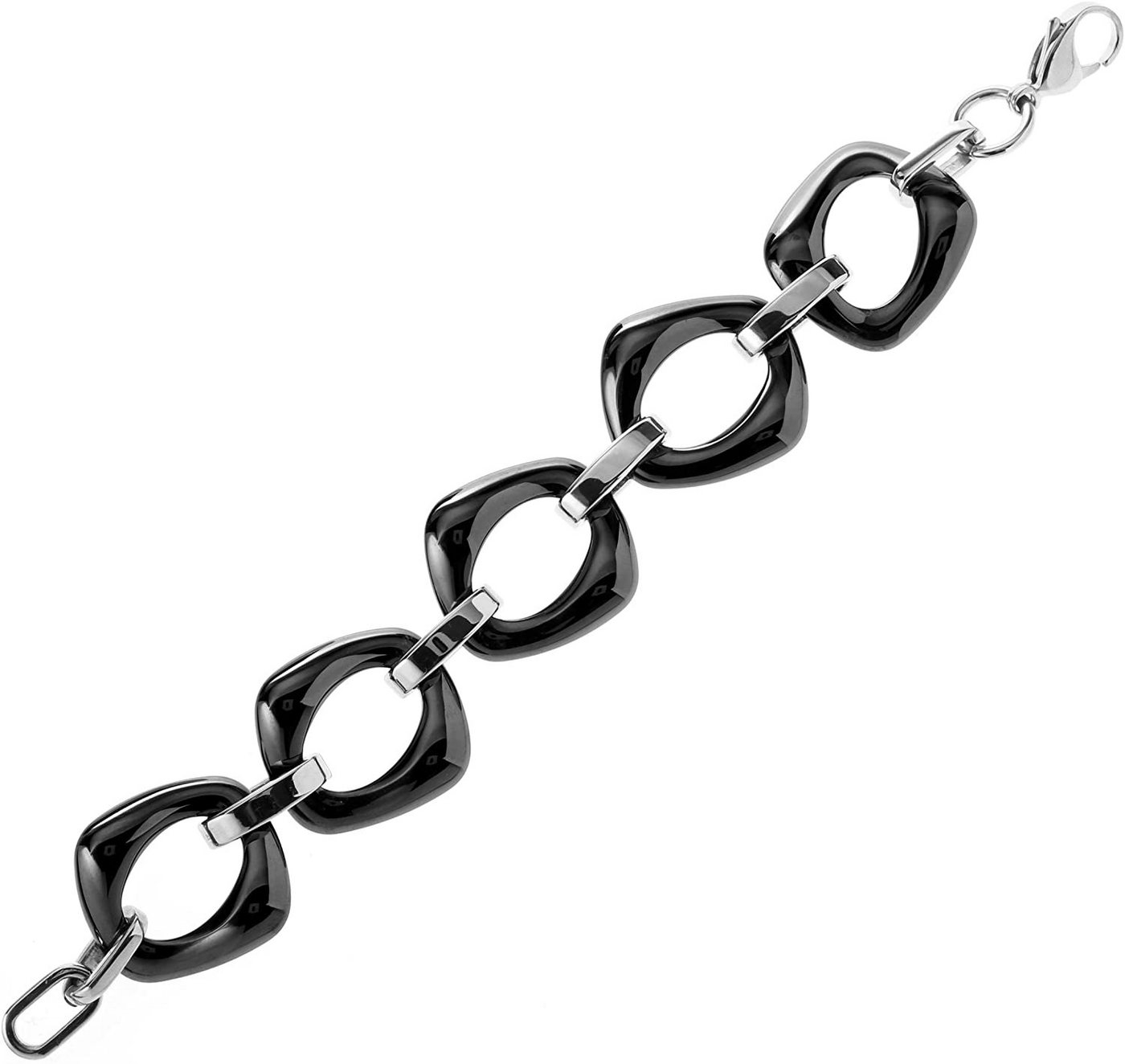 Karisma Edelstahlarmband Frauen Edelstahl Armband - Schwarze Keramik Glieder - Hoch Poliert Breite 30mm - B4049-04 Länge Verstellbar 18 bis 21cm von Karisma