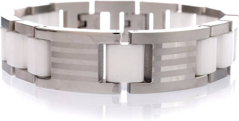 Karisma Edelstahlarmband Herren Heavy Edelstahl Armband - Weisse Keramik Glieder - 2 Platten Teil Matt Teil Glänzend Breite 16mm- B072.09.WH.V1.2T von Karisma