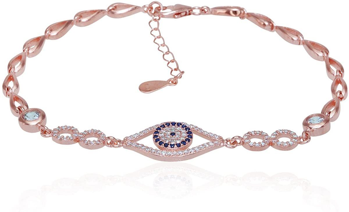 Karisma Edelstahlarmband Karisma Damen Silber 925 rhodiniert Armband Nazar Böses, Auge Länge 17 bis 20cm - Roségold Weiße Steine von Karisma