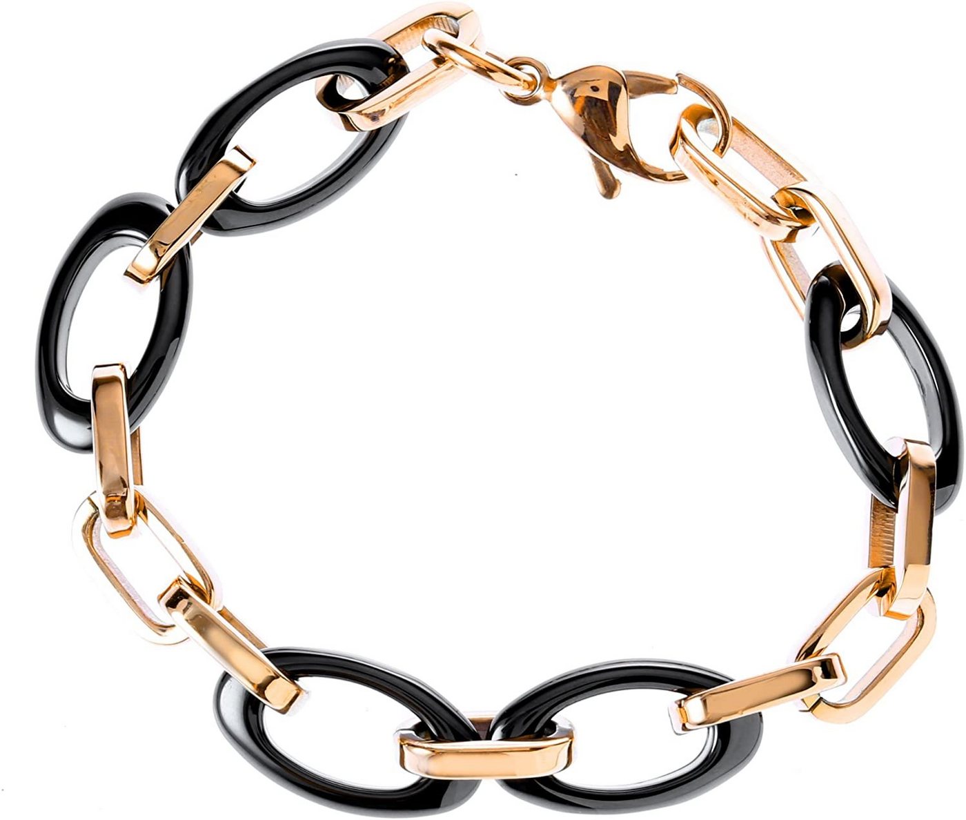 Karisma Edelstahlarmband Karisma Frauen Edelstahl Rosé Gold Armband - Schwarze Keramik Glieder - Breite 12mm - Länge Verstellbar 19 bis 20cm von Karisma