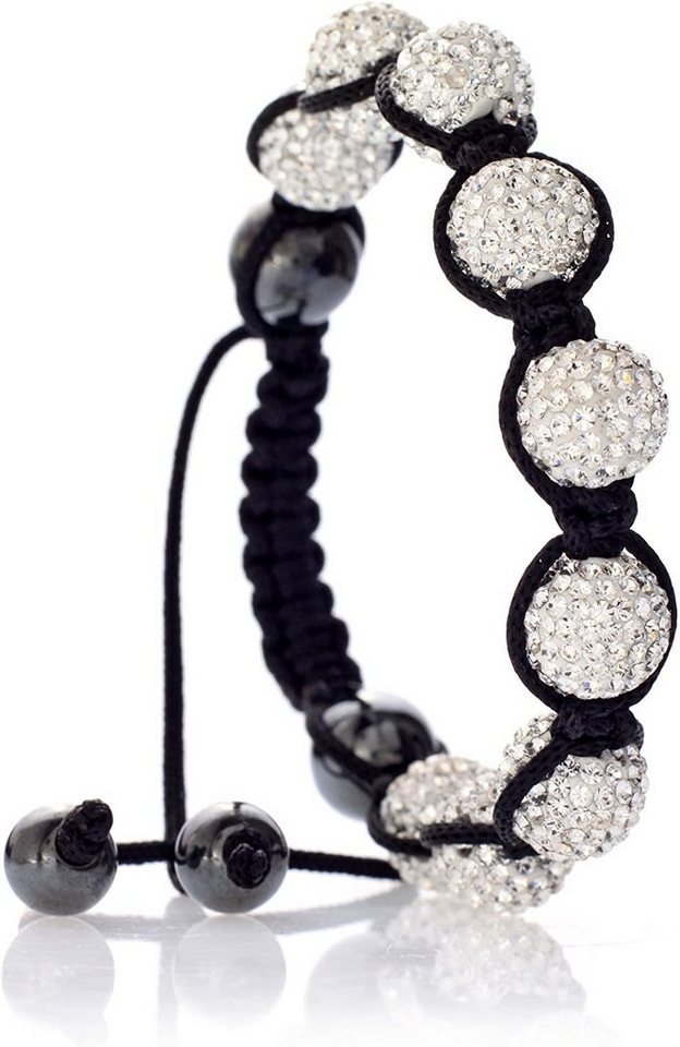 Karisma Edelstahlarmband Karisma Shambala Damen Armband 10 mm Kristalkugeln mit Kristall Elements in Weiss und Stoff Schwarz von Karisma