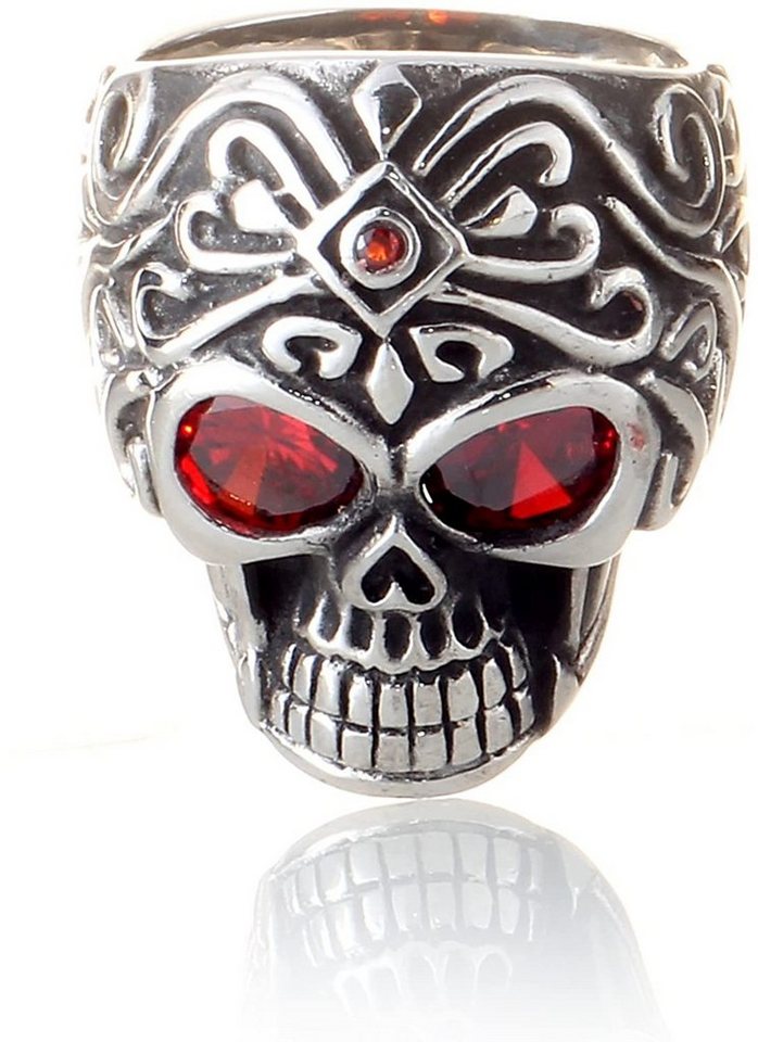 Karisma Fingerring Karisma Edelstahl 316L Ring -Totenkopf skull Bulk Gothic - Geschwärzt 2 Rote Steine Augen - SRSK012 - 65 (20.7) von Karisma