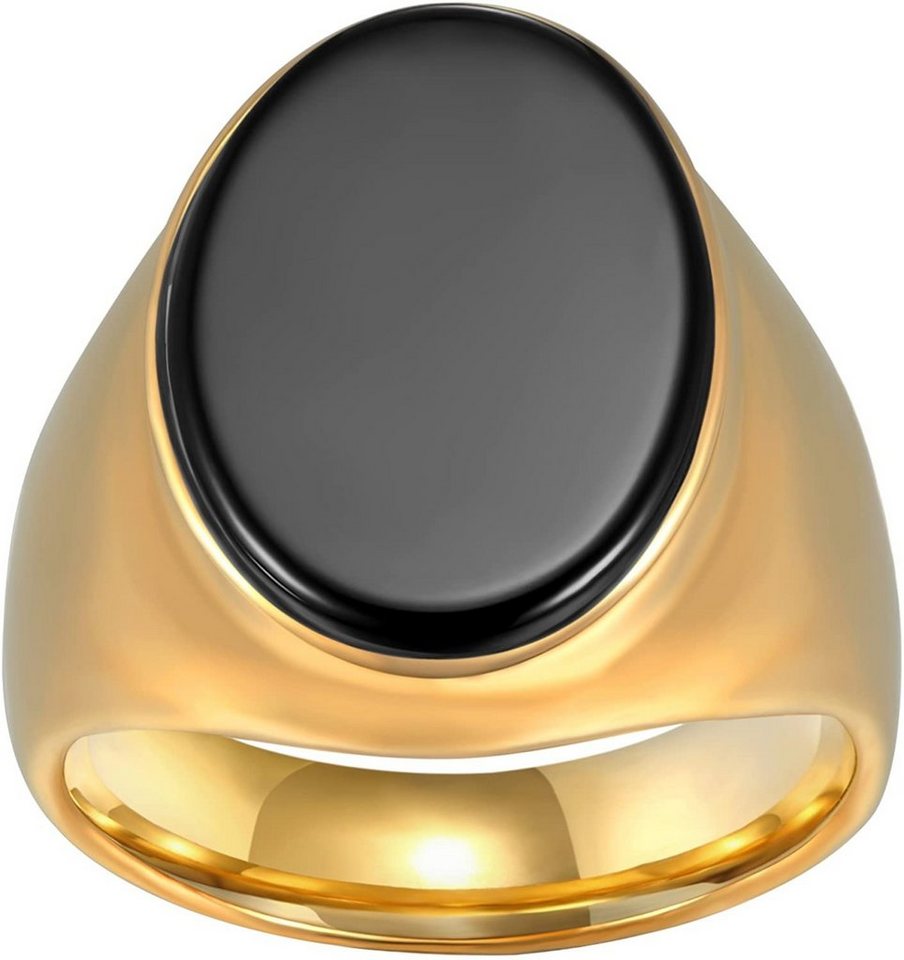 Karisma Fingerring Karisma Männer Edelstahl 316L Gold Herrenring - Agate Achat Schwarzer Stein - RHC101 von Karisma