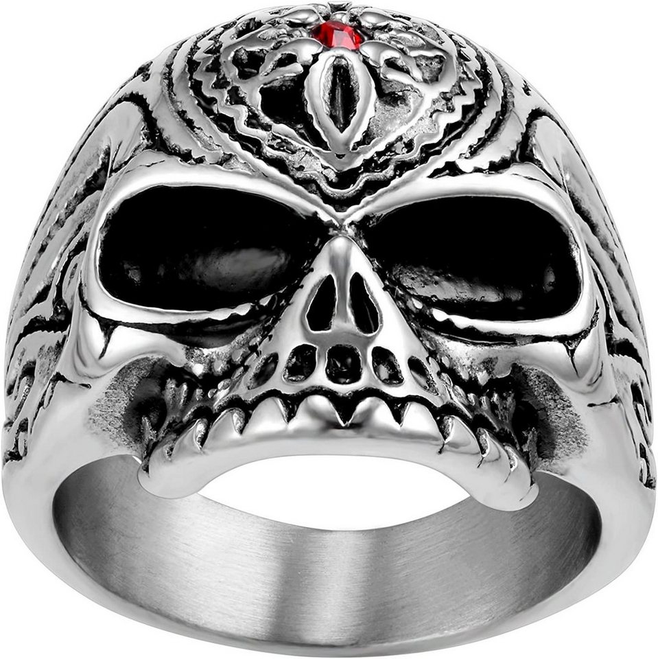 Karisma Fingerring Karisma Männer Edestahl 316L Silber Totenkopf Herrenring - 1 Roter Stein - RHC109 - 57 (18.1) von Karisma