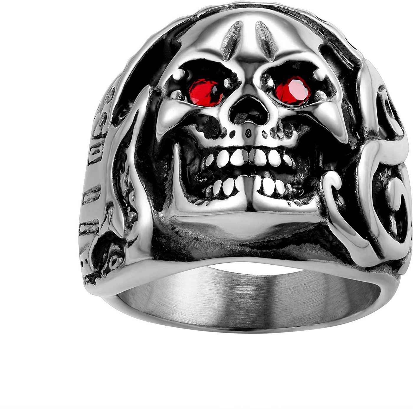 Karisma Fingerring Karisma Männer Edestahl 316L Silber Totenkopf Herrenring - 2 Rote Augen - RHC108 - 60 (19.1) von Karisma