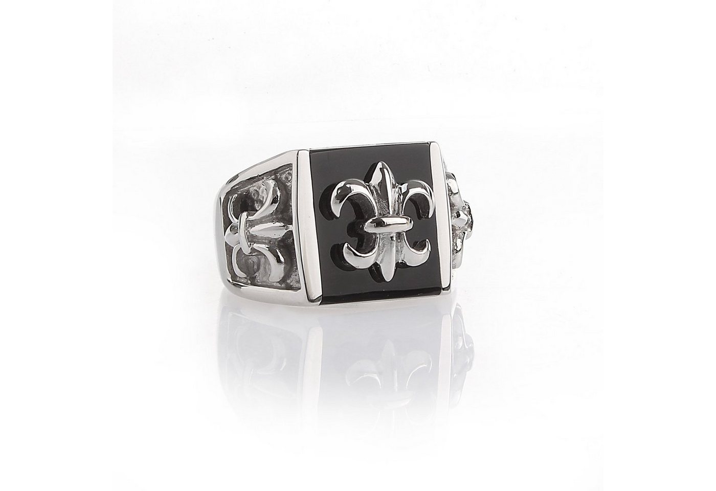 Karisma Fingerring Männer Edelstahl Ring Bourbonische Lilien Onyx HSR4935 von Karisma