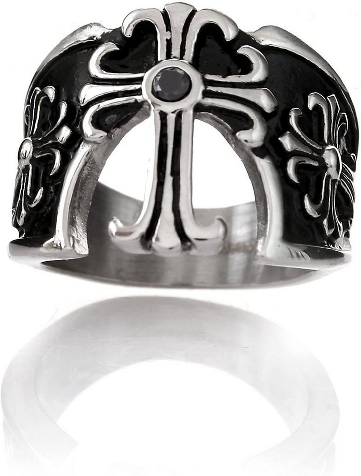 Karisma Fingerring Männer Edelstahl Ring Kreuz Geschwärzt Stein Schwarz Herranschmuck HSR8241 - 62 (19.7) von Karisma