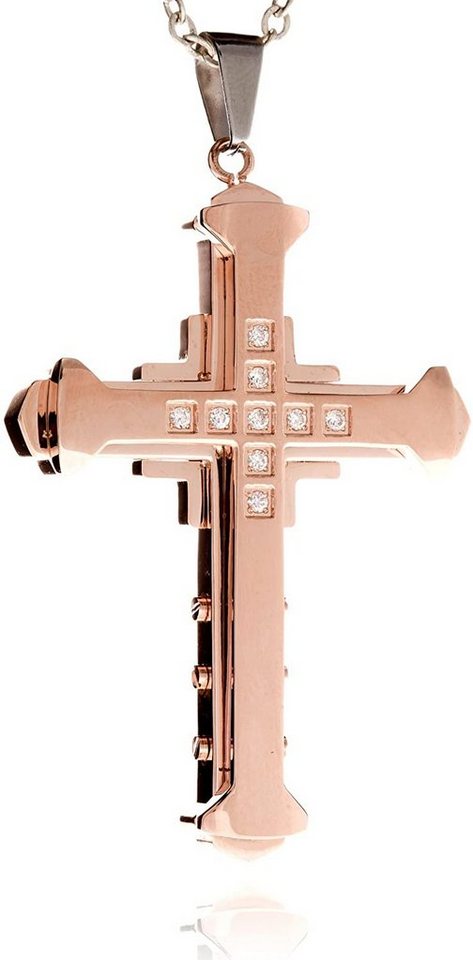 Karisma Kette mit Anhänger Edelstahl Anhänger Kreuz Massiv Rose Gold mit Zirkonia Steine von Karisma