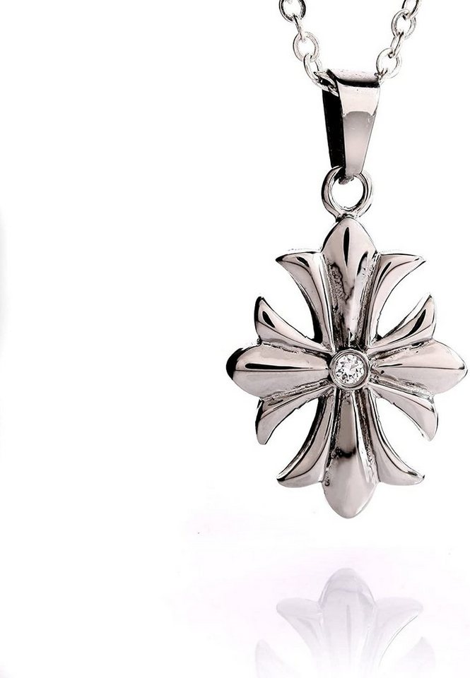 Karisma Kette mit Anhänger Edelstahl Kettenanhänger Kreuz Fleur de Lis Weisser Stein, mit EdelstahlKette PGKFL-W - 45 Zentimeter von Karisma