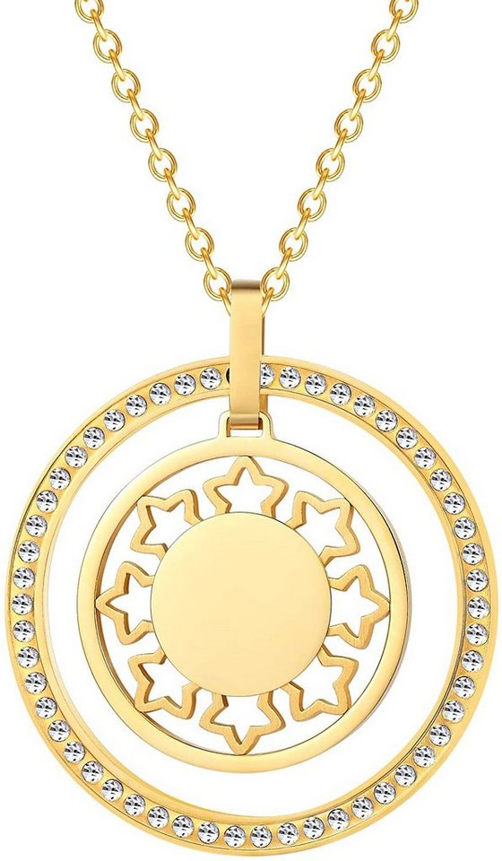 Karisma Kette mit Anhänger Karisma Damen Edelstahl Anhängerkette Collier 2 Kreise Sterne zirkonia Farbwahl 80cm Lang CQD106 - Gold von Karisma