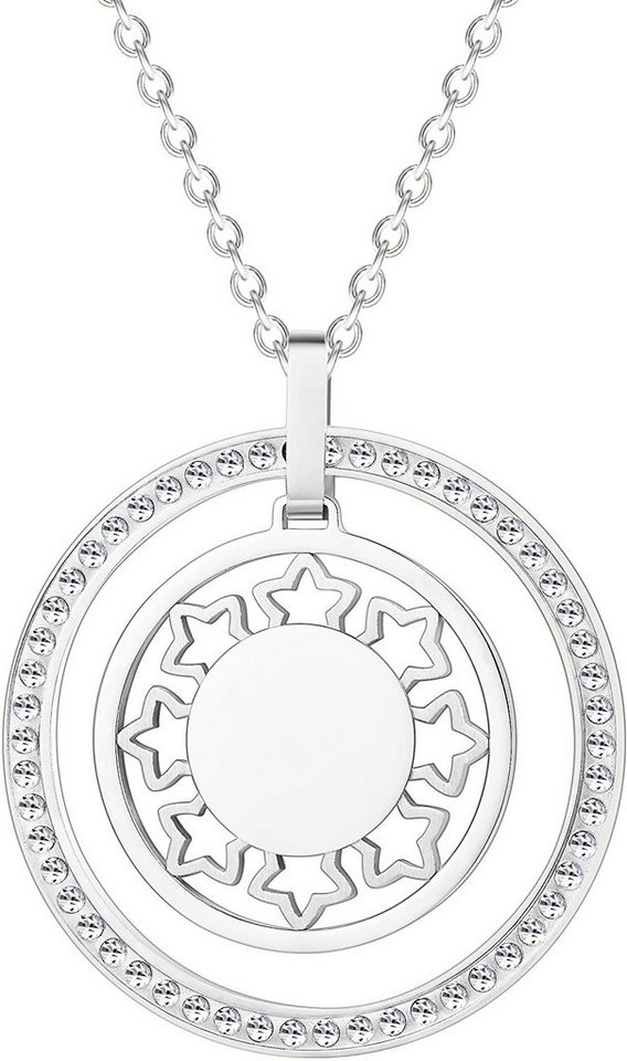 Karisma Kette mit Anhänger Karisma Damen Edelstahl Anhängerkette Collier 2 Kreise Sterne zirkonia Farbwahl 80cm Lang CQD106 - Silber von Karisma